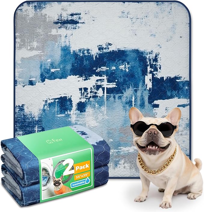 FXW Washable Pee Pads for Dogs, Leak-Proof & Non-Slip, Specifically Designed for Potty Training, 35" Square, Tie-Dye Blue, 2 Packs