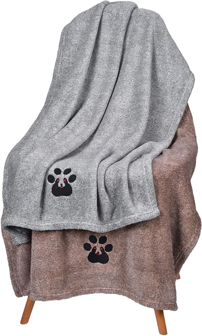 Dogvingpk Dog Towel - Pack of 2 - Super Absorbent Soft Microfiber Pet Bath Grooming Towels for Drying Dogs and Other Pets (M-36" * 28", Grey and Brown)