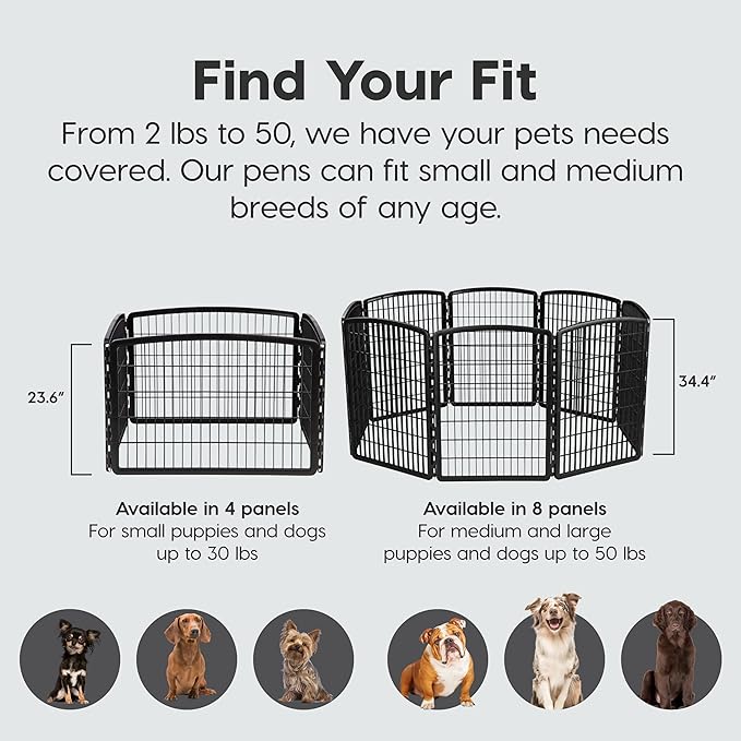 IRIS USA 34" 8-Panel Pet Dog Puppy Playpen, Indoor/Outdoor Dog Pen, 63 x 63 x 34, Foldable, Customizable, Black