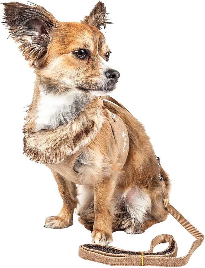 Pet Life ® Luxe 'Furracious' Mesh Reversed 2-in-1 Adjustable Chest Pet Dog Harness and Leash with Removable Fur Collar