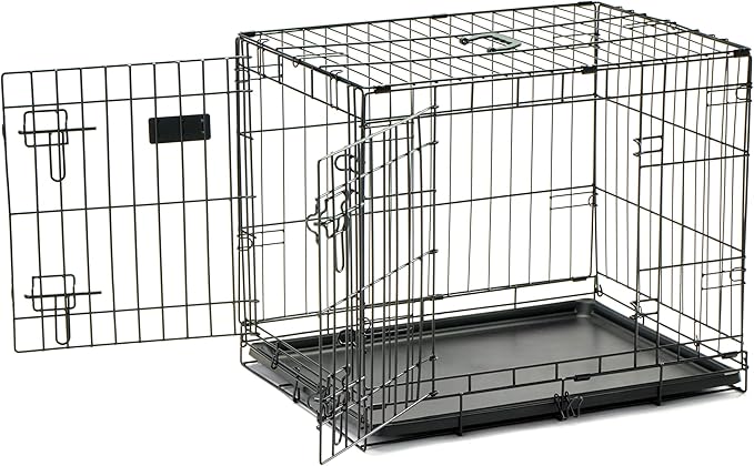 Carlson Pet Products Double Door Metal Dog Crate with Divider, Small 24" Dog Crate for Small Dogs & Puppies, Foldable Collapsible Dog Kennel with Removable Tray, Wire Dog Cage for Training & Travel