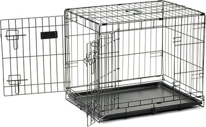 Carlson Pet Products Double Door Metal Dog Crate with Divider, Small 24" Dog Crate for Small Dogs & Puppies, Foldable Collapsible Dog Kennel with Removable Tray, Wire Dog Cage for Training & Travel