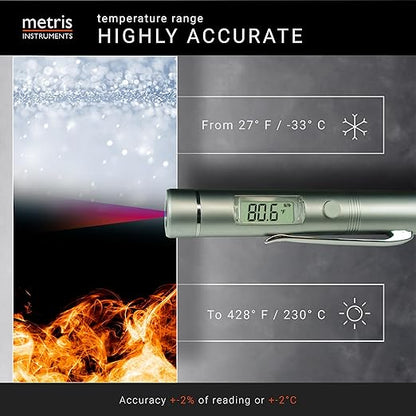 Mini Digital Infrared Thermometer Certified to UL4200A Reese’s Law for Reptiles, Playground, Automotive, [ -27.4° to 428 °F ] (-33° to 220 °C) 1:1 D:S Ratio, Model TN002PC NO Laser