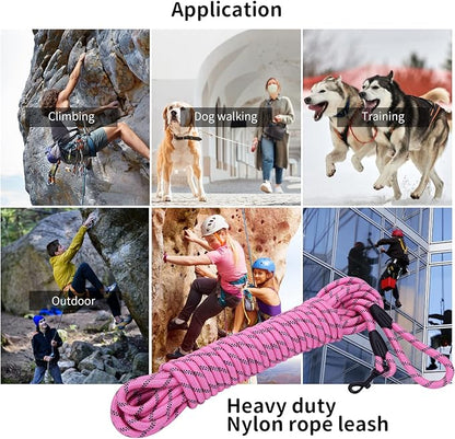 Long Dog Leash for Training 30Ft-Reflective Nylon Rope with Swivel Hook-Recall Agility Lead for Large Small Medium Dogs Outside Walking Hiking-Pink Diam 1/2"