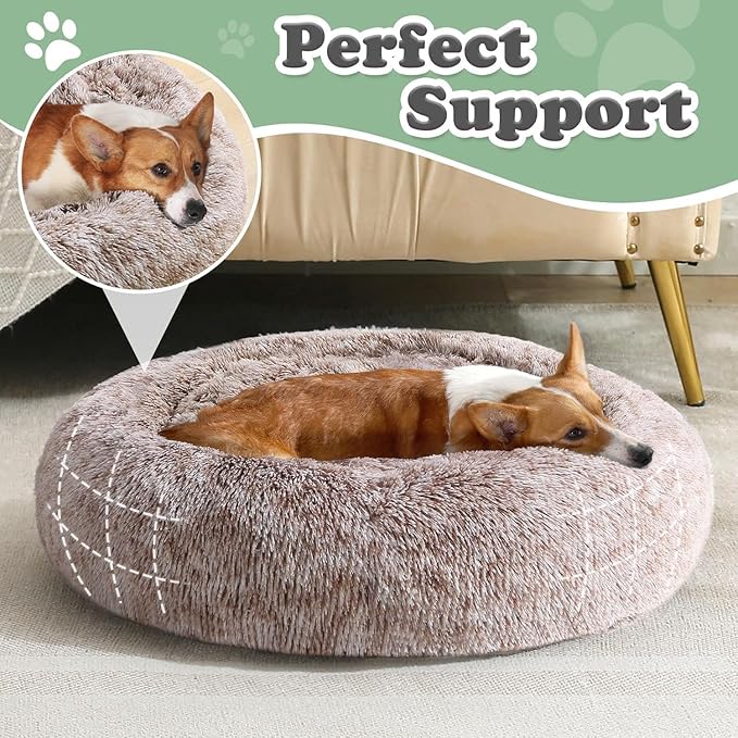 JOLLYVOGUE Dog Beds Large Sized Dog, 36 inches Calming Soft Anti-Anxiety Donut Dogs Bed, Washable Round Fluffy Cushion for Large Pets, Fits up to 80 lbs Pets