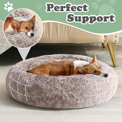 JOLLYVOGUE Dog Beds Large Sized Dog, 36 inches Calming Soft Anti-Anxiety Donut Dogs Bed, Washable Round Fluffy Cushion for Large Pets, Fits up to 80 lbs Pets