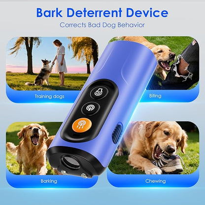 Dog Bark Deterrent Device & Anti Barking Device for Dogs, 50FT Ultrasonic Dog Trainer - Silent to Humans, Safe, Humane, Long-Lasting Rechargeable Blue Handheld with LED, Indoor/Outdoor