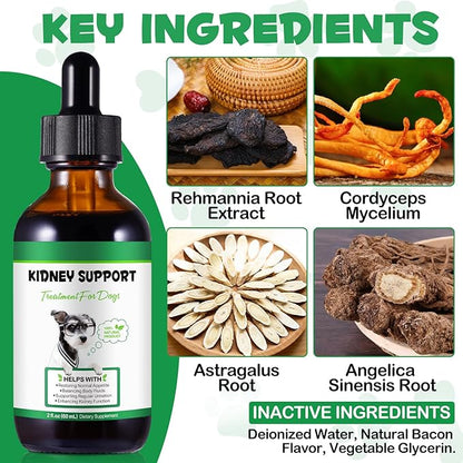 Kidney Support for Dogs, Kidney Support Herbal Supplement Drops Supports Healthy Kidney Function & Urinary Tract Health in Dogs Restoring Normal Appetite 2 oz