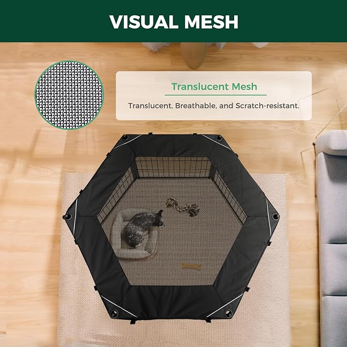 FXW Homeplus Indoor Dog Playpen with Hexagon Mesh Top Cover for Escape Prevention, 40 Inch 6 Panels Heavy Duty Dog Pen for Medium and Large Dogs, Black│Patented