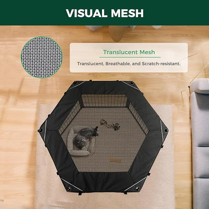 FXW Homeplus Indoor Dog Playpen with Hexagon Mesh Top Cover for Escape Prevention, 40 Inch 6 Panels Heavy Duty Dog Pen for Medium and Large Dogs, Black│Patented