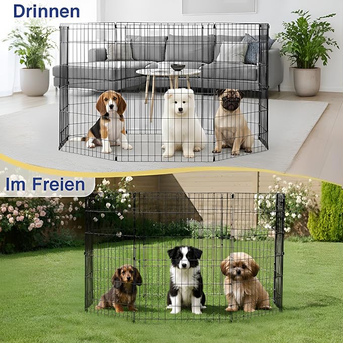 FDW 36 Inch Dog Pen 8 Panel Dog Playpen Indoor Outdoor Metal Puppy Pet Fence Portable Folding Animal Exercise Fence,Black