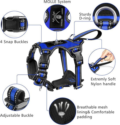 WINSEE Pet Harness Collar and Leash Set, All-in-one Reflective Dog Harness No Pull with Adjustable Buckles for Puppies, Small, Medium, Large, and Extra-Large Dogs (Medium, Dark Blue)