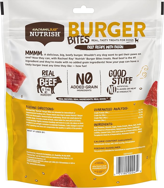 Nutrish Burger Bites Beef Recipe with Bison Premium Dog Treats, 12 oz. Pouch (Rachael Ray) (Pack of 2)