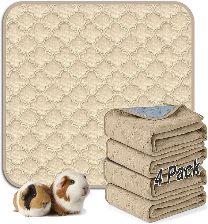 FunFurry Washable Guinea Pig Cage Liner - 4 Pack Reusable Washable Pee Pads，Waterproof Guinea Pig Bedding for Small Animal - Rabbit Bunny Hamster Puppy (Cream, 12" X 12" - 4 Pack)