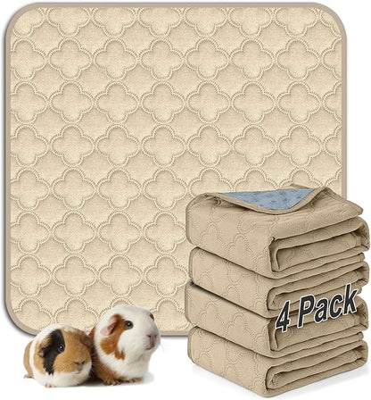 FunFurry Washable Guinea Pig Cage Liner - 4 Pack Reusable Washable Pee Pads，Waterproof Guinea Pig Bedding for Small Animal - Rabbit Bunny Hamster Puppy (Cream, 12" X 12" - 4 Pack)
