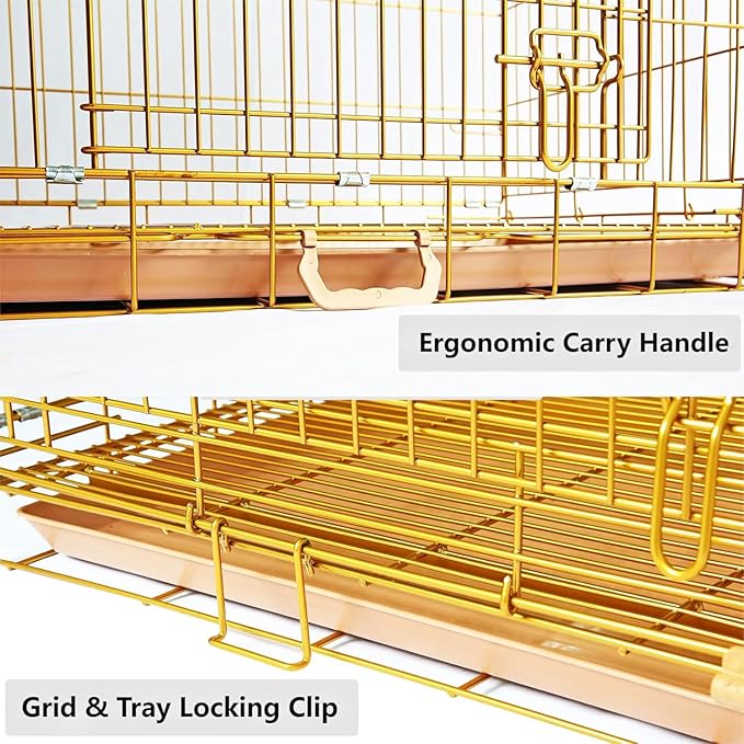 HOMEY PET Copper Gold Dog Crate 36 Inch, Portable Folding Metal Wire Dog Kennel Pet Dog Cage with Removable Floor Grid, Pull Out Leak-Proof Pan, Double Doors, Handle for Medium Dogs, Indoor Outdoor