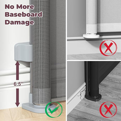 Retractable Baby Gate for Stairs, 55" Wide Mesh Dog Gate Indoor, 34" Tall Child Gate for Doorways, Hallways, Deck, Indoor Outdoor Pet Baby Safety Essentials for Home, Grey