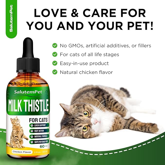 Сat Kidney Support | Milk Thistle for Cats | Herbal Supplement for Kittens & Adult Ones | Solution for All Breeds | Care for Liver | Сhicken Flavor | 2 Oz