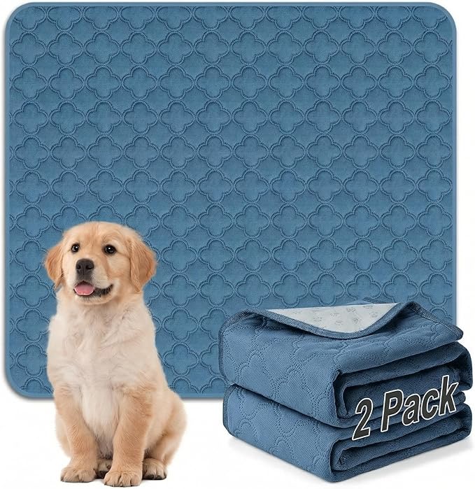 FunFurry Washable Pee Pads for Dogs - 2 Pack Reusable Pee Pads，Waterproof Puppy Pads，Pet Training Pads，Super Absorbent with Dog Paw Shape Non-Slip Backing (Blue, 41" X 41" - 2 Pack)