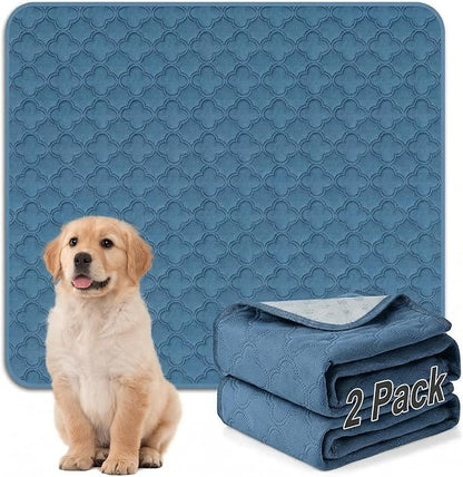 FunFurry Washable Pee Pads for Dogs - 2 Pack Reusable Pee Pads，Waterproof Puppy Pads，Pet Training Pads，Super Absorbent with Dog Paw Shape Non-Slip Backing (Blue, 41" X 41" - 2 Pack)