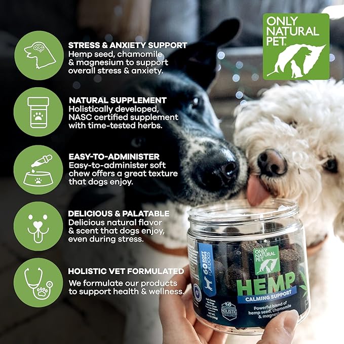 Only Natural Pet - Natural Hemp Soft Chew Bites for Dog Stress & Anxiety Relief - L-Theanine, Chamomile & Lemon Balm - Calming Chews for Dogs - 120 Count