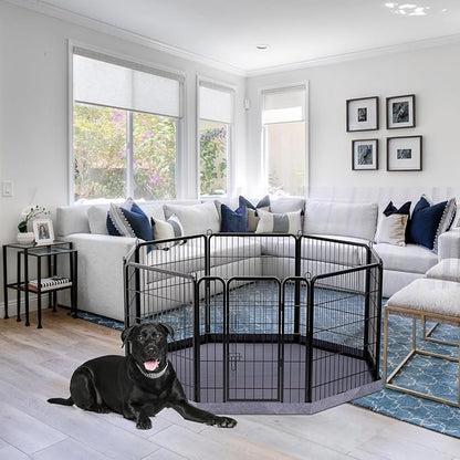 PETIME Dog Playpen,Metal Exercise Puppy Pen Heavy Duty Kennels Yard Fence Indoor/Outdoor 27" W x 32" H 8 Panels Dog Cage with Octagon Bottom Pad