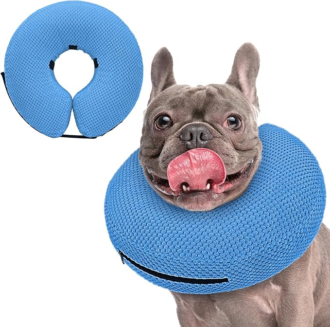 Supet Inflatable Dog Cone Collar for Dogs to Stop Licking, Dog Donut Collar After Surgery, Soft Pet Cone for Small Medium Large Dogs Blue 02 S