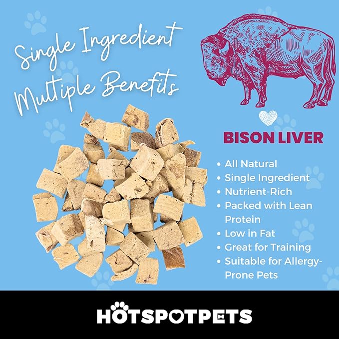 hotspot pets Freeze Dried Bison Liver Treats for Cats & Dogs - 1 Pound Big Bag, Made in USA, Single Ingredient All Natural, Grain-Free - Perfect for Training, Topper or Snack
