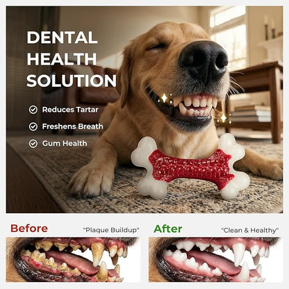 Kseroo Indestructible Dog Toys for Aggressive Chewers: Beef Flavored Hard Nylon Bone Chew Toys, Tough Dog Chew Toys for Large Dogs, Dog Toys to Keep Them Busy for Medium Large Breed (20-80 lbs), Red
