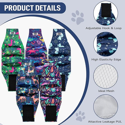 Tuiskusa Male Dog Diapers, High Absorbing Dog Belly Bands for Male Dogs, Washable Reusable Dog Males Wraps(5 Pack)