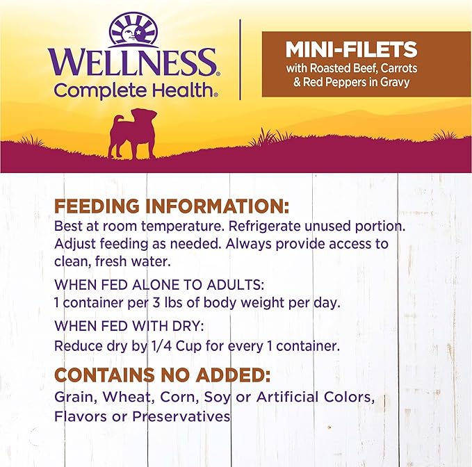 Wellness Petite Entrees Mini Filets Small Breed Adult Wet Dog Food, Grain Free, Natural, Roasted Chicken, Beef, Carrots, and Green Beans, 3 oz, Pack of 12 Cups