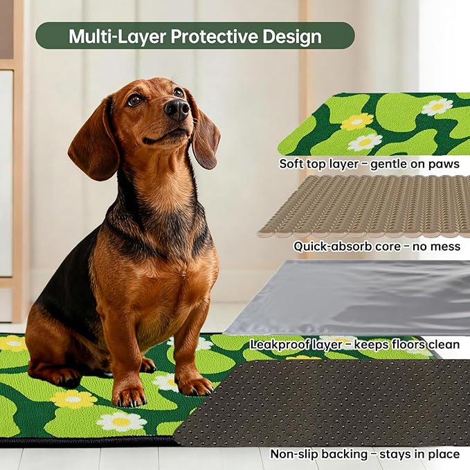 Qeils Reusable Puppy Pads for Small Dogs, Washable Pee Pads with Non-Slip , Absorbent Leakproof Mat for Crates, Playpens, Pet Beds & Whelping, Indoor Potty Training Grass Green, 22"x22", 2 Pack