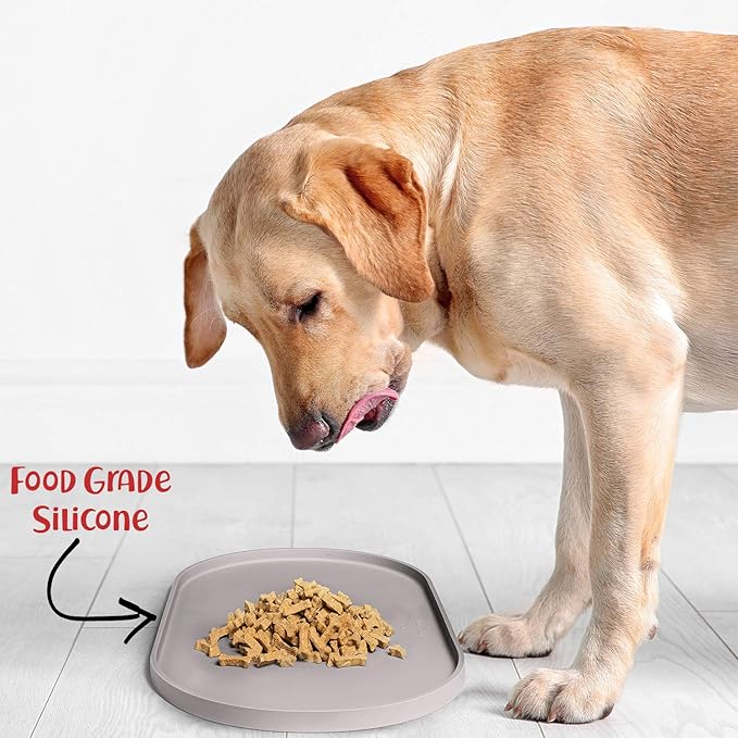 DogBuddy Dog Food Mat - Waterproof Dog Bowl Mat, Silicone Pet Mat for Food and Water Bowls, Nonslip Pet Feeding Mat with Edges, Dogs Food Mats for Floors, Puppy Supplies (Large, Dove)