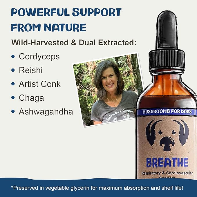 MycoDog Breathe Dog Allergy Relief Drops 2 fl. oz.: Mushroom Extracts & Ashwagandha Tincture | Respiratory Support Itch Relief for Dogs | Chaga & Reishi Mushroom Blend