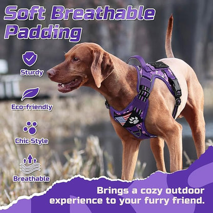 rabbitgoo Tactical Dog Harness for Large Dogs, No Pull Military Service Vest with Handle & Molle, Easy Control for Training Walking, Adjustable Reflective Straps, Purple Camo, XL