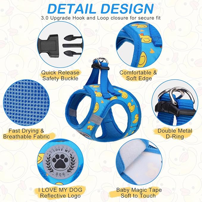 BEAUTYZOO Step in Dog Harness and Leash Set,Reflective Dog Harness No Pull No Choke Puppy Harness for Small Medium Large Dogs Cats,Soft Padded Mesh Vest Harnesses for Girl and Boy Pets, Duck Blue S