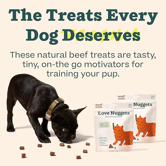 WOOF Love Nuggets, Made in the USA Dog Treats for Training, Jerky for Dogs, Bite-Sized Beef Training Treats