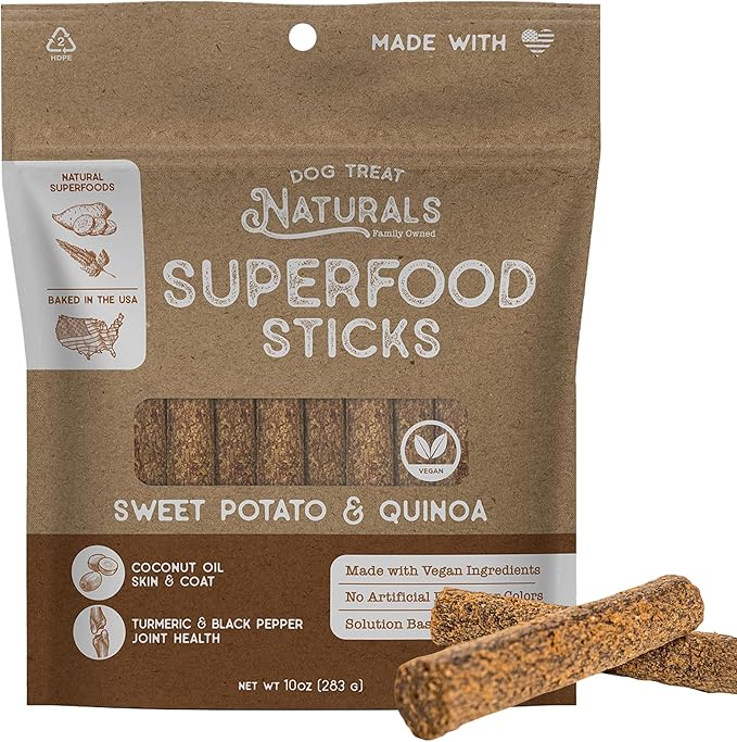 Dog Treat Naturals Superfood Sticks, Sweet Potato & Quinoa, 10oz Bag | Dog Chew Sticks | All-Natural, Pet Training Treats | Joint-Skin-Coat Health | USA Made