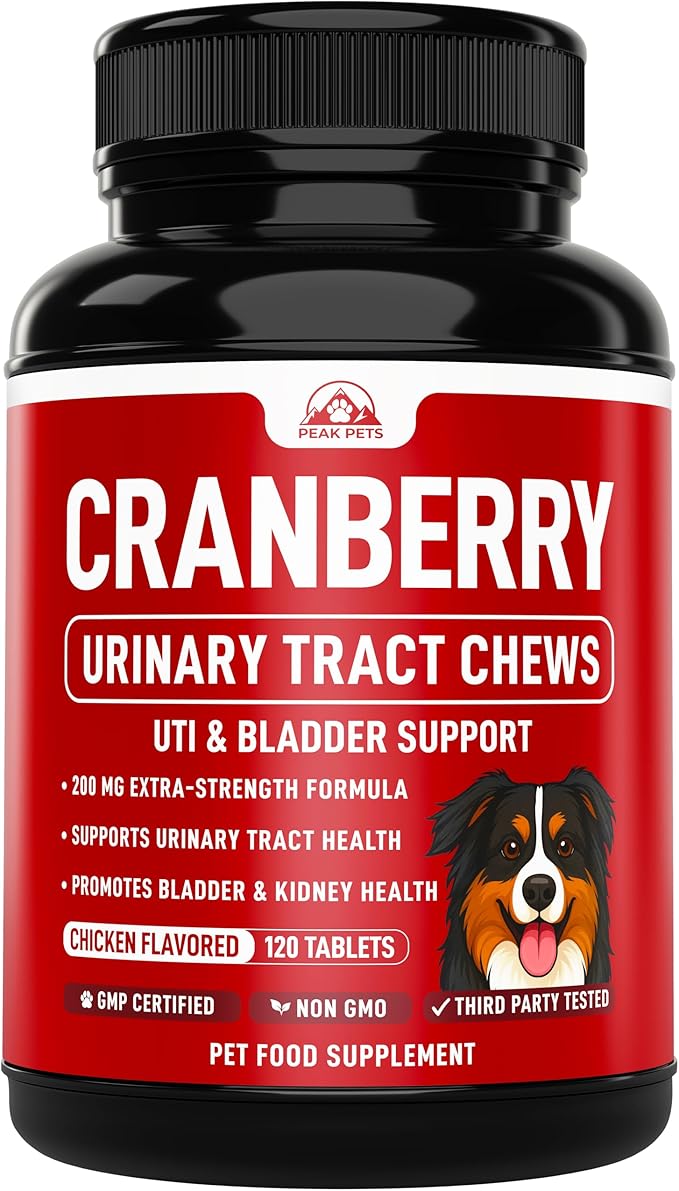 Cranberry Supplement for Dogs UTI Treatment (120 Chews) Dog Urinary Tract Support for Kidney & Bladder Health - Cranberry Relief Supplement for All Ages, Breeds & Sizes - Chicken Flavor - USA Made