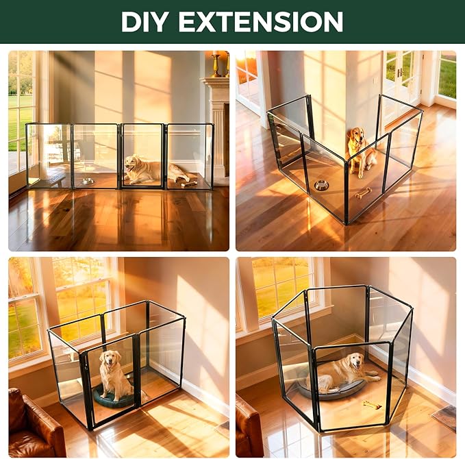 FXW AuraSpace Pro Acrylic Indoor Dog Playpen, Heavy-Duty with Metal Frame, 40" Height 6 Panels for Medium and Large Dogs, Black│Patented