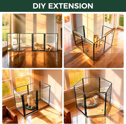 FXW AuraSpace Pro Acrylic Indoor Dog Playpen, Heavy-Duty with Metal Frame, 40" Height 6 Panels for Medium and Large Dogs, Black│Patented