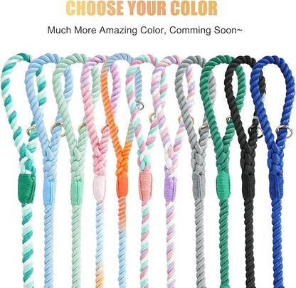 Dog Leash 6 FT Handmade Braided Cotton Rope Leashes for Small Medium and Large Dogs, New Golden Heavy Duty Metal Clasp, Black