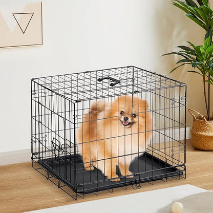 Sweetcrispy 30 Inch Single Door Dog Crate, Metal Pet Kennel with Secure Lock, Foldable Design, Removable Tray for Easy Cleaning, Portable Puppy Cage for Small Dogs, Ideal for Training & Travel