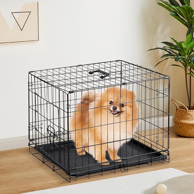 Sweetcrispy 24.4 Inch Single-Door Dog Crate, Durable Metal Pet Kennel with Secure Lock, Foldable Design, Removable Tray for Easy Cleaning, Small Dogs Training & Travel Portable Puppy Cage