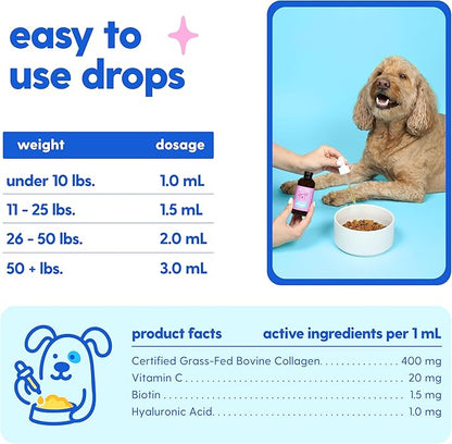 Taily Liquid Collagen for Dogs Skin and Coat Supplement, Cats | Taily Liquid Premium Grass-fed Collagen | Itch Relief for Dogs with Allergies, Biotin, Vitamin C and Hyaluronic Acid | Made in USA