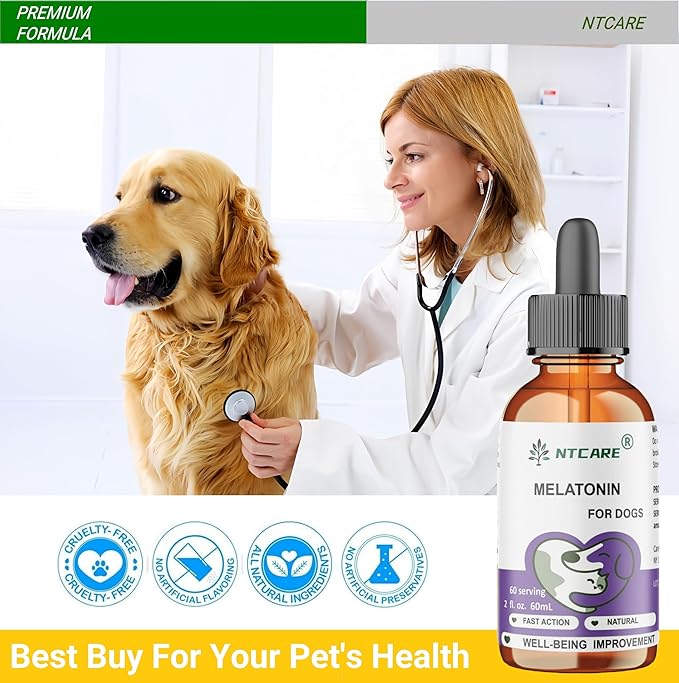 Melatonin for Dogs, Natural Well-Being Supplement, 2 fl. oz, 60 Servings