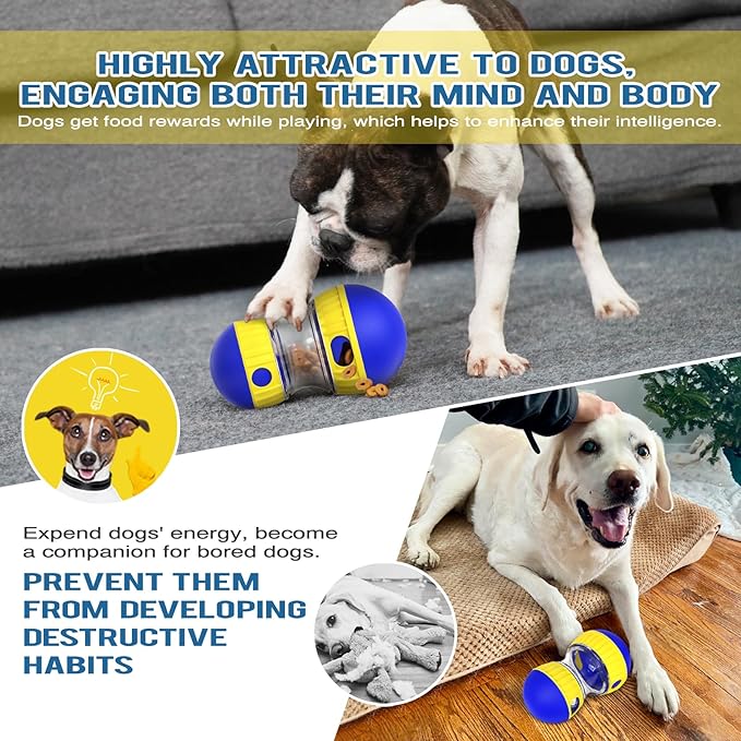 BSISUERM Dog Treat Dispensing Puzzle Toy Adjustable Food Dispenser Slow Feeder Puppy Enrichment Training Rolling Ball Pet Interactive Chase Toys for Small Medium Large Dogs to Keep Them Busy