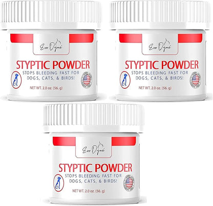 3-PK Styptic Powder for Dogs, Cats, and Birds (2 oz) by Evo Dyne | Fast-Acting Blood Stop Powder for Pets | Quick Stop Bleeding for Dog Nail Clipping, Grooming, Cuts and More (3-Pack)