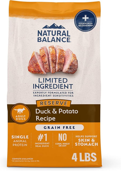 Natural Balance Limited Ingredient Adult Grain-Free Dry Dog Food, Reserve Duck & Potato Recipe, 4 Pound (Pack of 1)