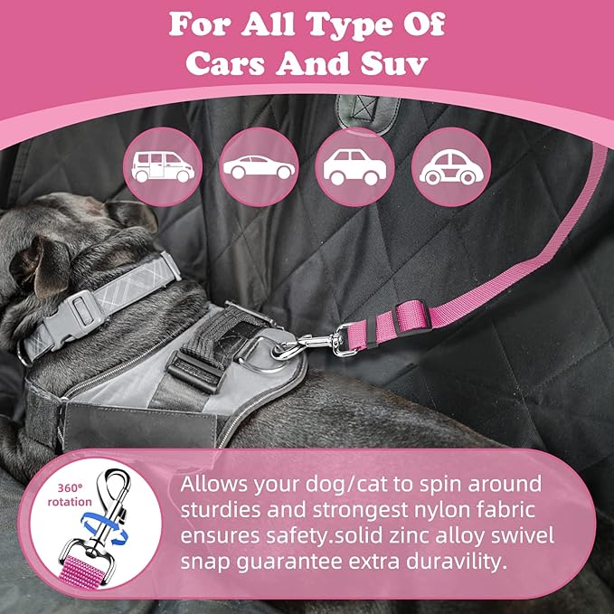 BWOGUE Pet Dog Cat Seat Belts, Car Headrest Restraint Adjustable Safety Leads Vehicle Seatbelt Harness (1 Pack, Pink, Not Elastic)